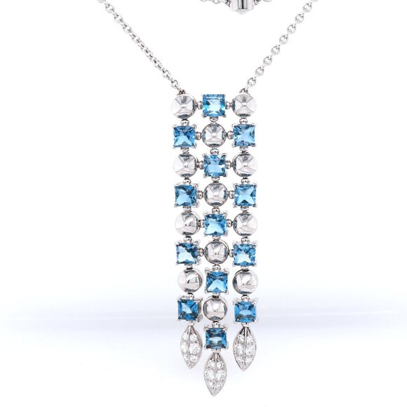 Bvlgari 3 row Drop necklace 18kt with blue topaz and diamonds - Picture 1 of 8